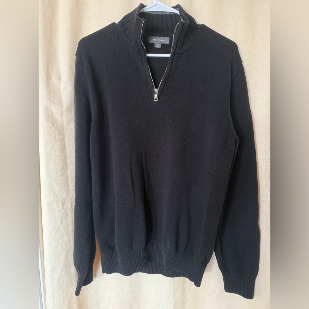 Merona Sweater, Men’s Size Medium Navy Blue Quarter Zipper Pullover Sweater